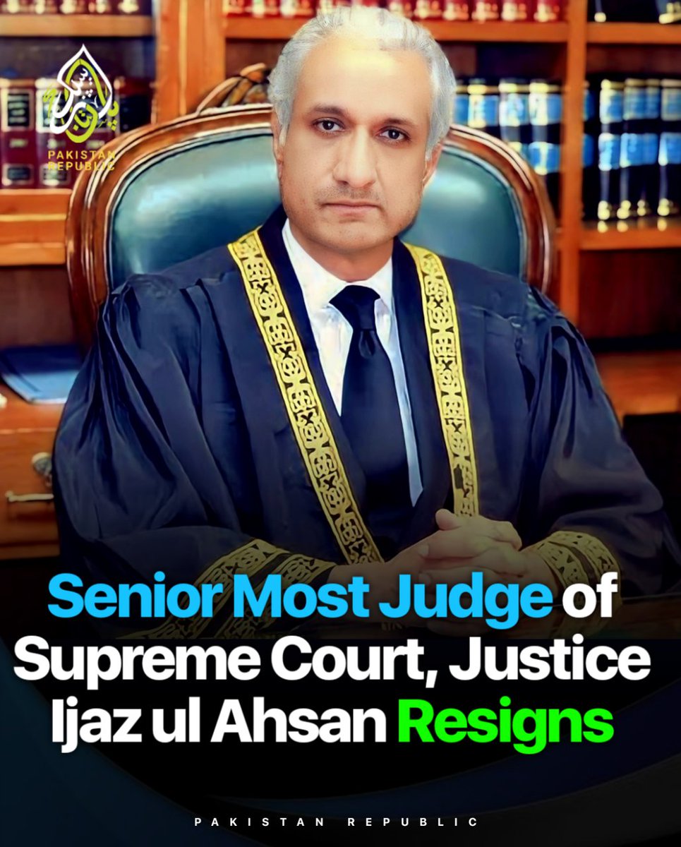 BREAKING: The senior-most judge of the Supreme Court, Justice Ijaz ul Ahsan, has resigned, reportedly citing a lack of confidence in Chief Justice Qazi Faiz Issa's lordship

#pakistanrepublic #ijazulahsan #PeshawarHighCourt
#SupremeCourtofpakistan