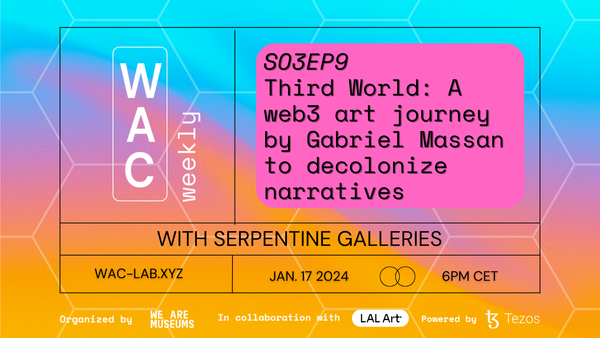 WeAreMuseums's tweet photo. 🚀 We’re back, and we can’t wait to bring you our first #WACWeekly episode of the year with @SerpentineUK ! 🙌🏼

📌 Make sure to mark your calendar and register at this link: https://t.co/FSzNxQQuFn

Thanks to our host @flakoubay and moderator @h_artchronicles 🙏 https://t.co/8TPHKFy5r9