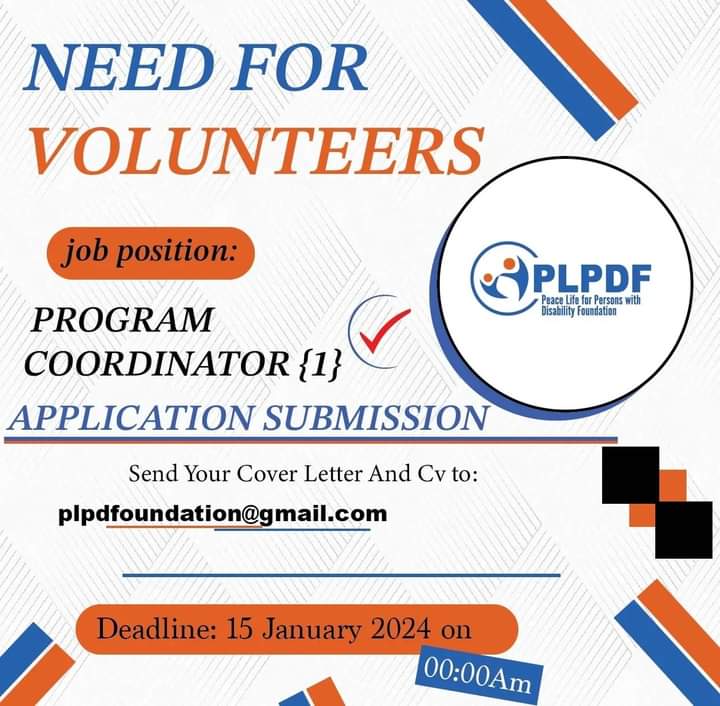 Towards more inclusive community , the <a href="/PLPDFoundantion/">Peace Life for Persons with Disability Foundation</a>  ,which is an <a href="/AfriYANTanzania/">AfriYAN Tanzania</a>  affiliate, is looking for a Program Coordinator to support Children with Disabilities. 
<a href="/wiseladysophey/">Sophia mbeyela</a>