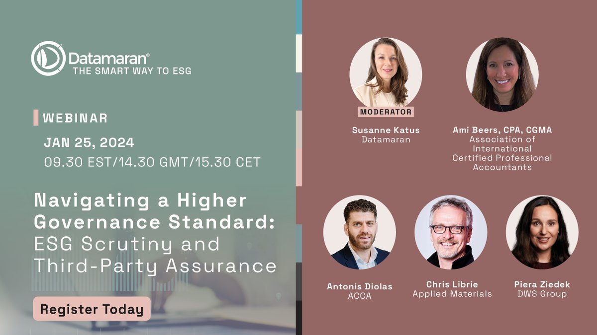 Two weeks until our #webinar on Navigating a Higher #Governance Standard: #ESG Scrutiny & Third-Party Assurance on January 25, at 14.30 GMT/15.30 CET/09.30 EST. Join us for insights and advice to help you navigate higher governance standards. Register: datamaran.zoom.us/webinar/regist….