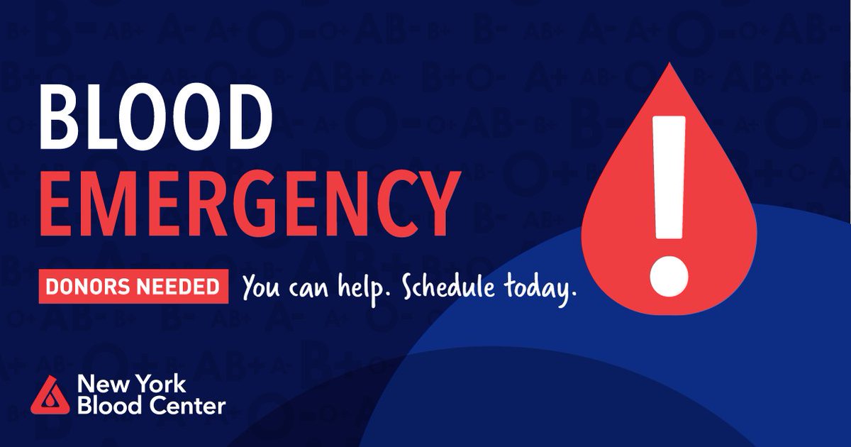 NYBloodCenter's tweet photo. NYBC has declared a blood emergency, as our region's #bloodsupply is critically low. Hospitals and patients depend on your lifesaving donations.

Everyone has the power to help; please schedule an appointment or walk in to donate today. https://t.co/qPYmRGknSp https://t.co/Eh2oZRBgQ5
