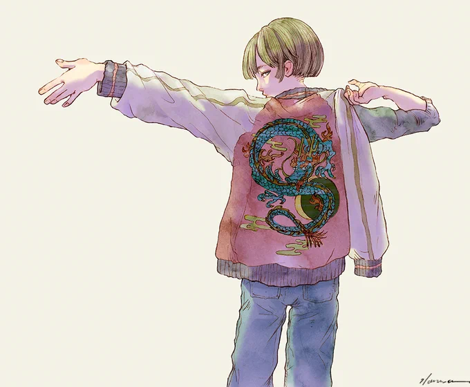 年賀状用の絵の全体です。『纏 う』シャープペンシル/透明水彩/Photoshop #illustration #イラスト 