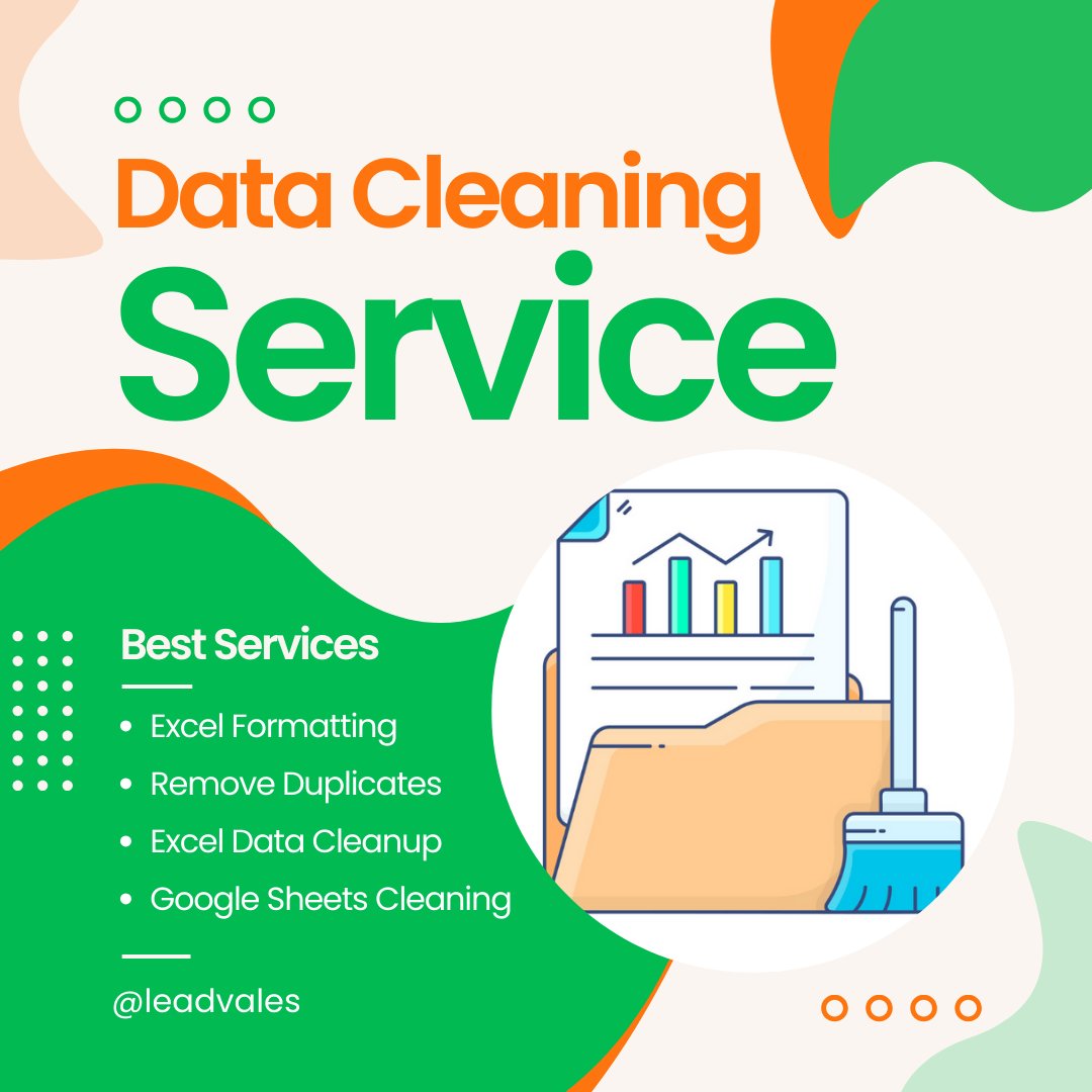 leadvales's tweet image. Are you looking for data cleanig service!
Our expert serivces:
1. Excel formatting
2. Remove duplicates
3. Excel data cleanup
4. Google sheets cleaning
We ensure 100% data accuracy for clients.
#Dataaccuracy #Datacleaning #Exceldatacleaning #LeadProspecting #Leadgeneration
