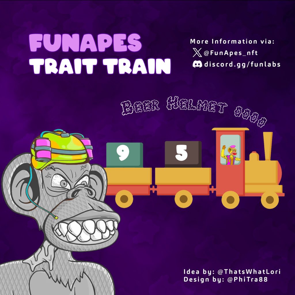 ThatsWhatLori's tweet photo. GM, #FunApesNFT Fam ๐
Welcome to day 95 of our 171 day long trait train ๐
Today we are showcasing a hat trait - Beer Helmet ๐บ๐ท
๐Category: hat
๐Supply: 493
๐
rarity: 6%
Post your Beer Helmet ๐บ๐ท
FA# 1384 owned by @ferani https://t.co/HIKh1ctWV6