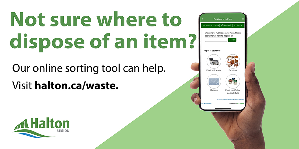 Not sure of how to properly dispose of an item? Use our Put Waste in its Place sorting tool to quickly and easily ensure you are properly sorting your recycling, organics and garbage materials. Learn more and use the online tool today: ow.ly/f9g750QpVoC

#WasteTip