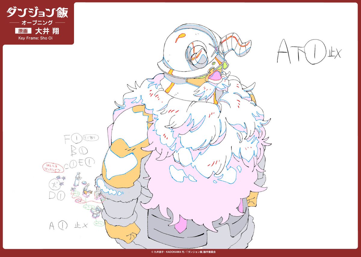 TVアニメ『ダンジョン飯』

オープニングアニメーション
◾️絵コンテ
宮島善博
◾️絵コンテ協力
竹田直樹さん・佐竹秀幸さん
◾️演出
下平佑一
◾️制作進行
東郷吉隆・青山恵大

エンディングアニメーション
◾️絵コンテ
宮島善博
◾️演出
下平佑一
◾️イラスト
九井諒子さん
◾️制作進行
中川真緒