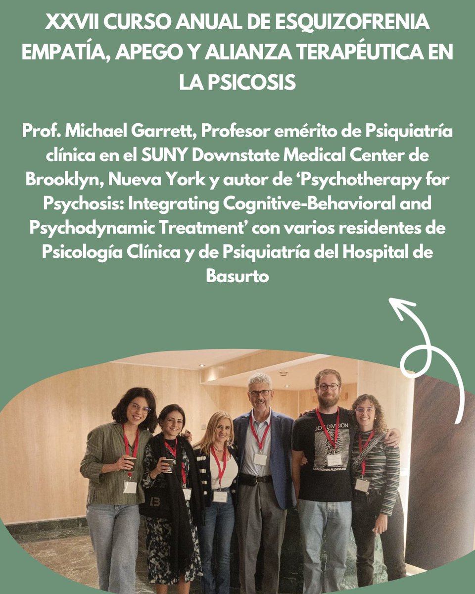 FundacionOmie's tweet photo. Residentes de Psicología Clínica y de Psiquiatría del Hospital de Basurto acudieron a la presentación de Michael Garrett en Madrid durante el XXVII Curso Anual de Esquizofrenia sobre Psicoterapia de las Psicosis. https://t.co/4QDiiawePc