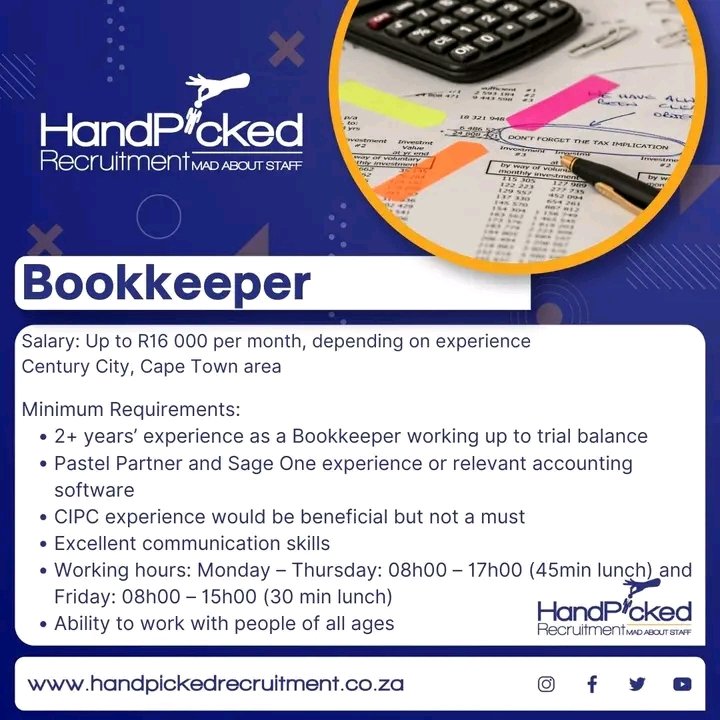 NthabelengDlam3's tweet photo. To apply click here - https://t.co/nX3LdR02p2
#handpickedrecruitmentsa #hiring #jobopportunity #lookingforstaff #newjob #recruitment #jobsearching #careeropportunity #jobs #positions #careersearch #recruiting #recruitmentagency #jobsearch #capetownjobs #bookkeepers https://t.co/V03DE2iwIu