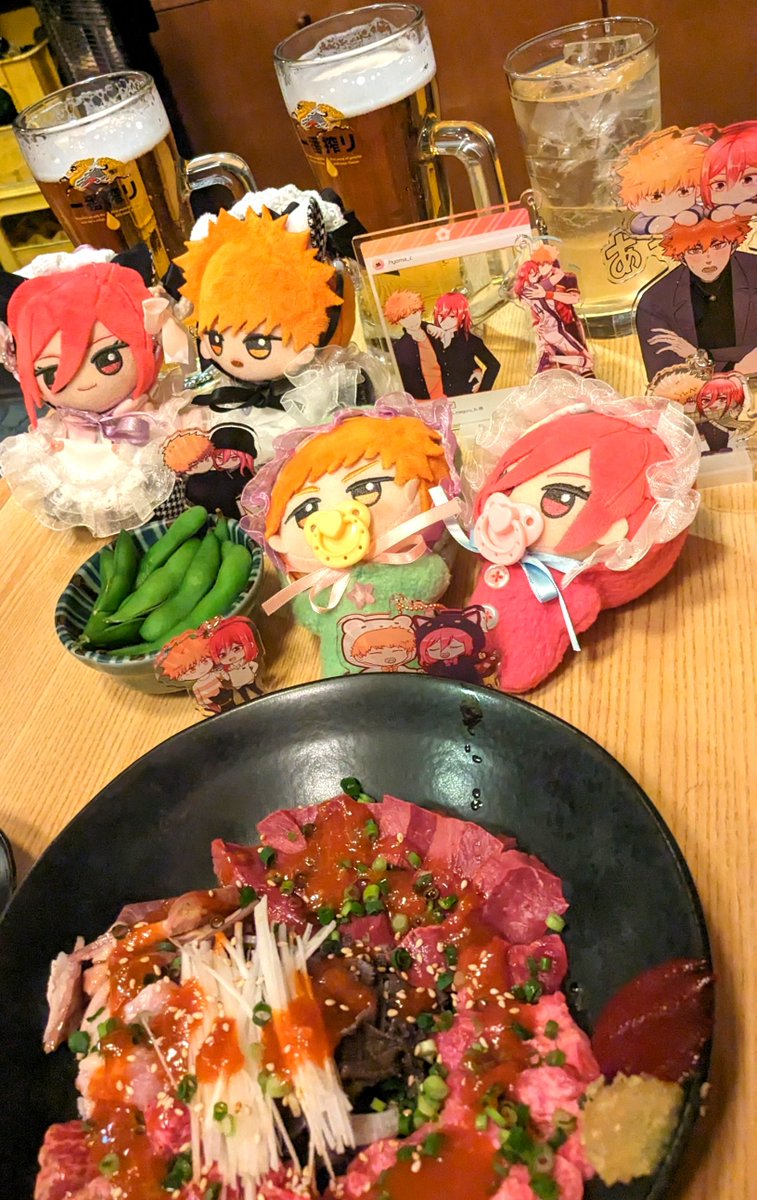 「高村さんこんぶさんと新年会で肉モリモリ食べてきたよ〜〜〜!!肉美味すぎ  」|めるのイラスト