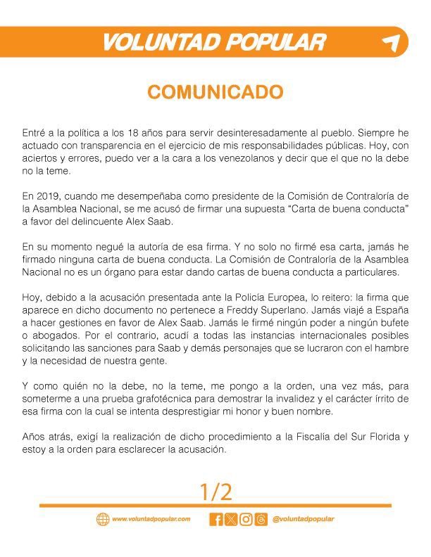 freddysuperlano's tweet photo. Jamás firme una "Carta de buena conducta" a favor de Alex Saab, por el contrario, fui promotor en solicitar en instancias internacionales posibles sanciones contra este individuo.

Por esta razón fui perseguido, exiliado y debí pasar a la clandestinidad en el 2020. https://t.co/8TxRKWyPpZ