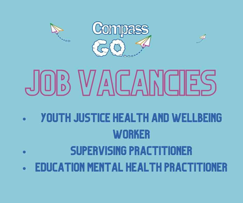 We currently have 3 exciting vacancies within the Compass GO... team! 

- Youth Justice Health and Wellbeing Worker (JEFF Project).
- Supervising Practitioner.
- Education Mental Health Practitioner.

For further information please visit: 
vacancies.compass-uk.org/vacancies/vaca…