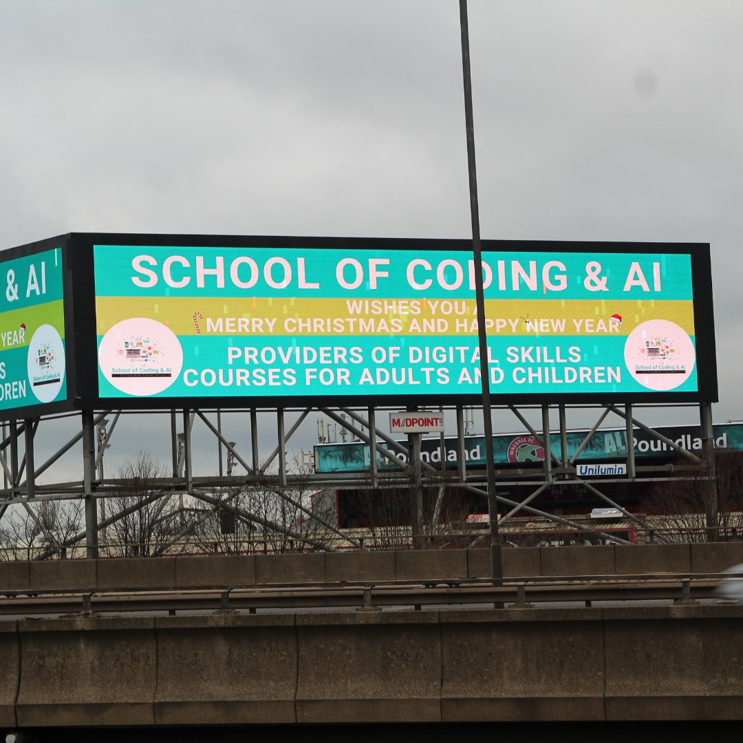 schoolofcoding's tweet image. In case you blinked and missed it, we were back on the M6 billboard over Christmas! 🌟
Exciting things are in store as we dive into 2024. Dive into our website or shoot us a message to get the inside scoop💬
#BillboardBuzz #NewBeginnings2024 #schoolofcodingai #schoolofcoding