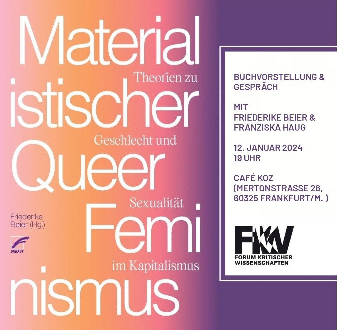 Wir freuen uns auf die Buchvorstellung &amp; Diskussion zum Sammelband "Materialistischer Queerfeminismus" mit der Herausgeberin Friederike Beier &amp; @FranziskaHaug – morgen ab 19:00 Uhr im Café KoZ!