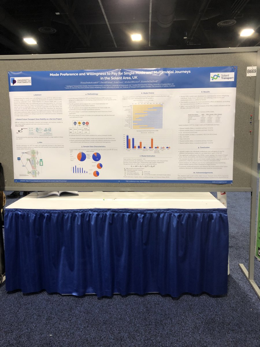 Very delighted to have presented our research on travel behaviour modelling for Breeze MaaS @_breezeuk  as part of Solent Future Transport Zone project @SolentTranport  at TRB2024 @NASEMTRB. Excellent feedback on our research work. Well done to @portsmouthuni @MathsPortsmouth