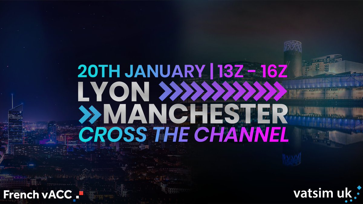 vatsimuk's tweet photo. Cross the Channel - 20th January, 1300-1600z

@vaccfr  and VATSIM UK are pleased to announce our new event Cross the Channel. Join us from on the 20th January as we connect 2 bustling cities in the heart of the England and France between 1300-1600z.

https://t.co/4XnZ4M2Cr5 https://t.co/ZY7t0XfktJ