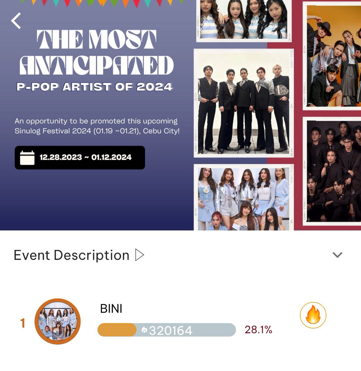 BINI_StreamTeam's tweet photo. Continue voting! We’re back on top! Tuloy lang Blooms! Voting is until tomorrow, January 12 at 9pm

#BINI #PPOPAPP @BINI_ph https://t.co/xTDV8VkSyN