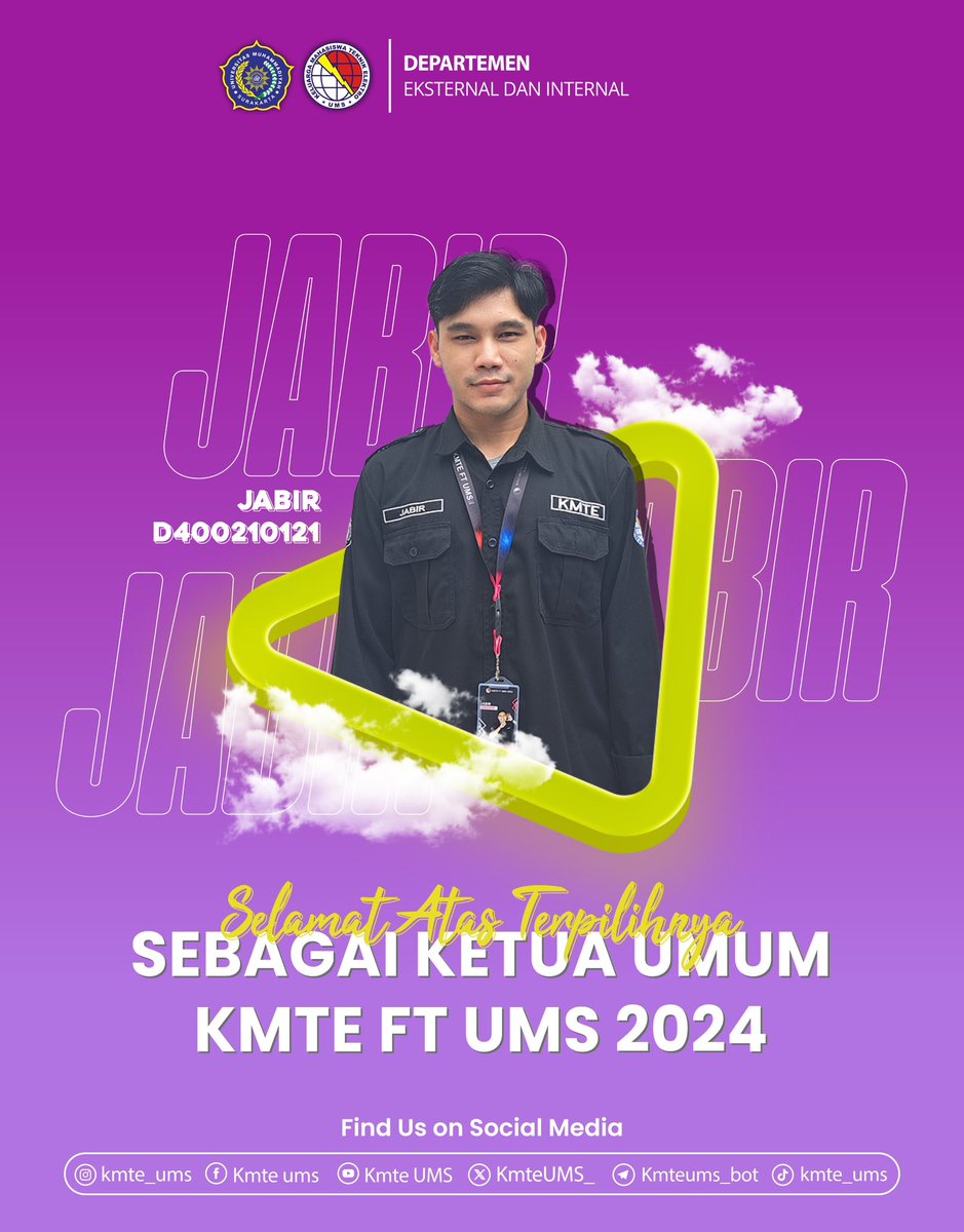 KmteUMS_'s tweet photo. [KETUA UMUM TERPILIH]
.
Selamat kepada saudara Jabir terpilih sebagai Ketua Umum KMTE 2024.
Semoga amanah,bisa menjadikan KMTE lebih baik dan lebih maju.
.
Regards KMTE 2024⚡
#teknikelektro
#elektrojaya
#KMTEjaya https://t.co/BbCjhQOzZa