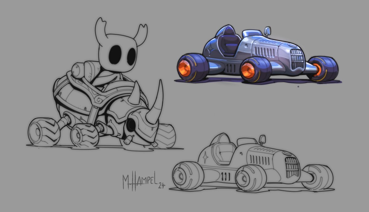 Marcel_Hampel's tweet image. here are additional sketches I did during the "Hollow Knight Kart" session