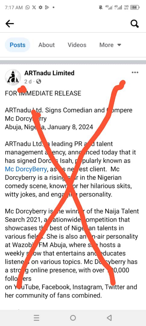 mc_dorcyberry's tweet photo. Hey everyone! Regarding a recent publication by Artnadu Ltd about a supposed management deal between my brand, DorcyBerry Ltd and their company, please kindly disregard such publication(s) as I am  currently NOT aware, neither am I signed on to any company or brand for any deals. https://t.co/CpET29wKBz