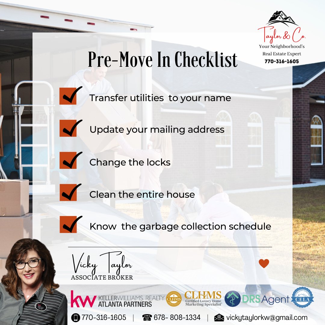 VTaylorRealtor's tweet photo. Moving into a new home is an exciting adventure, but it can also be a hectic process. To make sure your transition is as smooth as possible, a pre-move-in checklist is essential.
#TaylorAndCoRealty #KellerWilliamsNEATL #MovingPreparation #SmoothMoving #MovingChecklist https://t.co/zweCXEVPAs