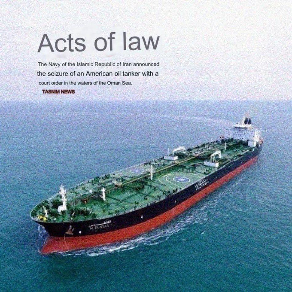 TinAlerts's tweet photo. 🚨#BREAKING🚨 Iran has seized an American Oil Tanker in the Sea of Oman.
‼️Iran's Navy has confirmed the capture of the American controlled oil tanker 'St Nikolas' in the Sea of Oman, citing enforcement of "acts of law."
#Iran #SeaOfOman #StNikolas #OilTanker https://t.co/HvB7t7EsYQ