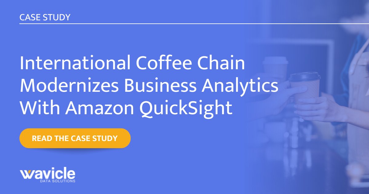 Learn how Wavicle helped a leading international coffee chain modernize reporting with Amazon QuickSight to gain deeper insight into their customers and improve their marketing efforts: hubs.la/Q02g6WXD0 

#businessanalytics #customeranalytics #QuickSight