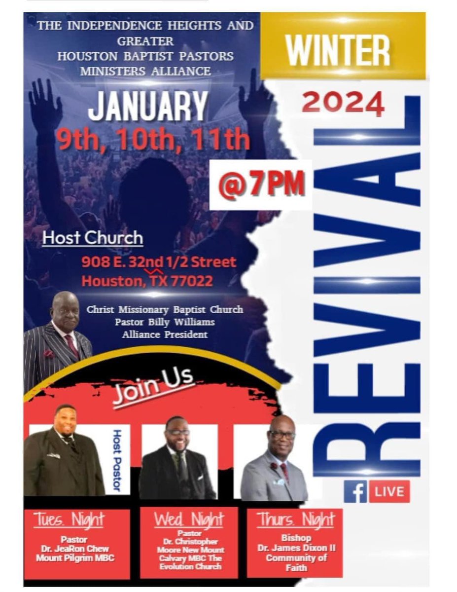 <a href="/BishopJDixon/">JamesDixonEmpowers</a> is humbled to be the invited guest preacher for the last night of these spiritual renewal services. Meet us for worship at Mt. Pilgrim 908 E. 32nd 1/2 Street.