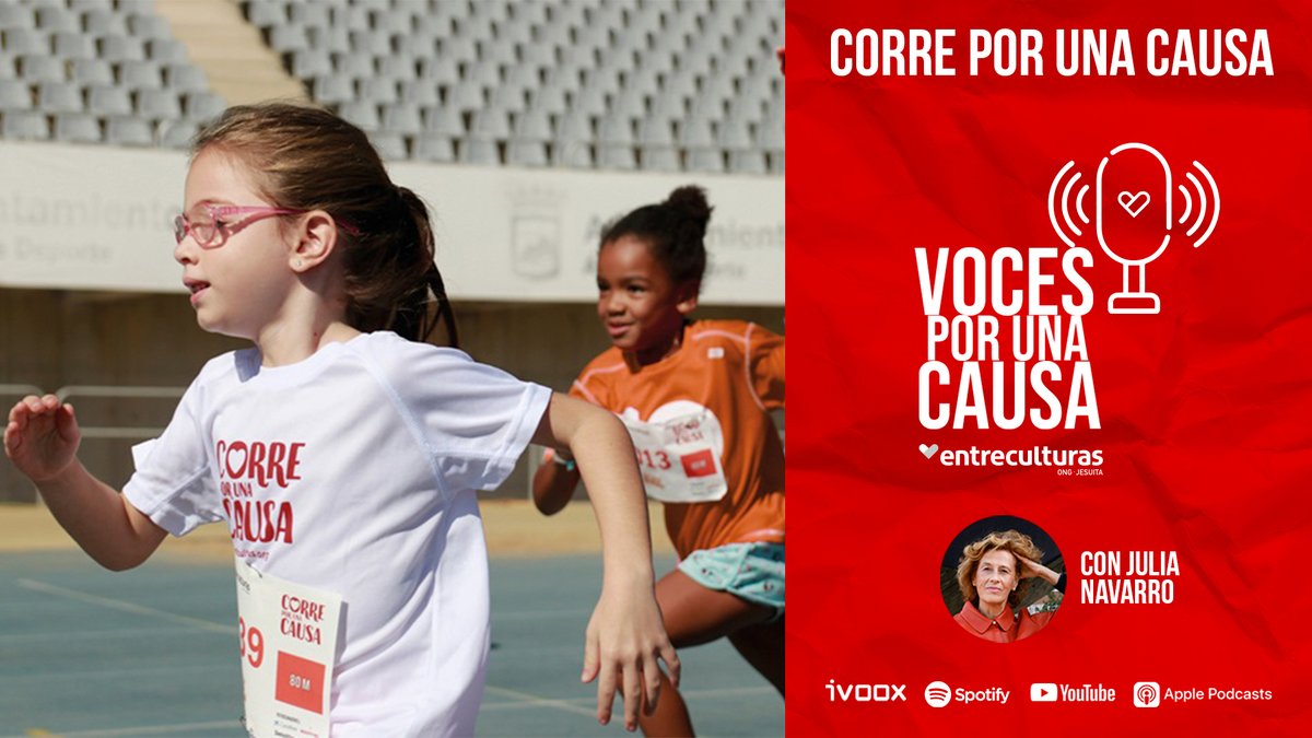 Entreculturas's tweet photo. 🎙🏃‍♀️🏃 Con el nuevo año, en el podcast 'Voces por una Causa', Julia Navarro nos anima a correr en la XIII edición de #CorreXunaCausa, el circuito solidario de carreras de Entreculturas y @ALBOANongd . https://t.co/uycCW5tmkX