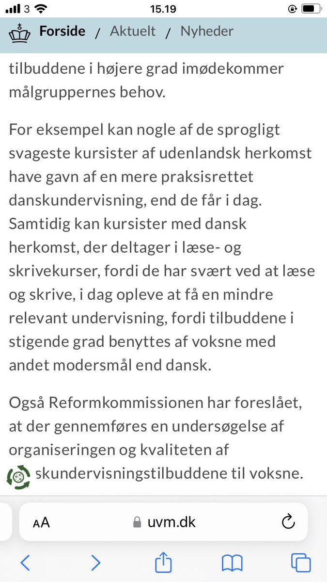 Mere godt fra trepartsaftalen om efterudd: Mere differentieret undervisning af voksne i dansk. Men også anledning til refleksion over én af kilderne til problemet: Hvorfor så mange -og så regionalt skævt- afslutter skolen uden det basale i dansk (og mat).

uvm.dk/aktuelt/nyhede…