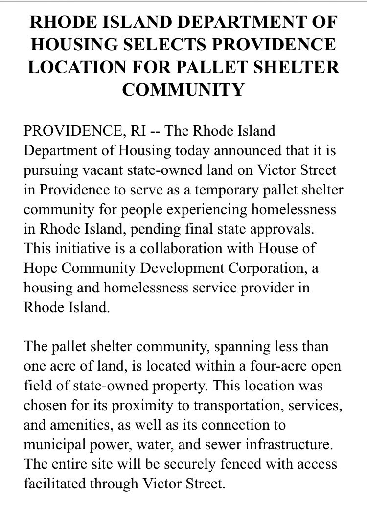 IanDon's tweet photo. RI Dept of Housing plans ‘Pallet Shelter Community’ near the Foxy Lady in Providence https://t.co/tg3adatyJQ