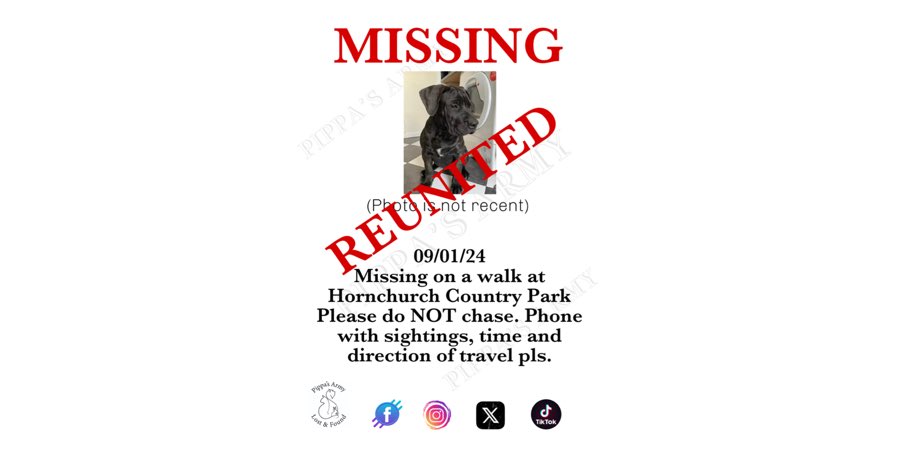 PippasArmy's tweet photo. Pleased to say she’s been found and is safe ❤️ https://t.co/BiQBjLCkE9