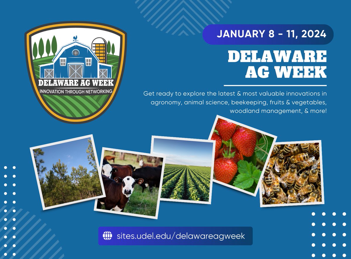 Delaware’s agricultural industry looks forward to attending the annual Delaware Ag Week at the Delaware State Fairgrounds in Harrington from January 8 – 11, 2024.
 
“Ag Week is the largest venue where Delaware farmers, agribusinesses, and subject matter experts can network and...