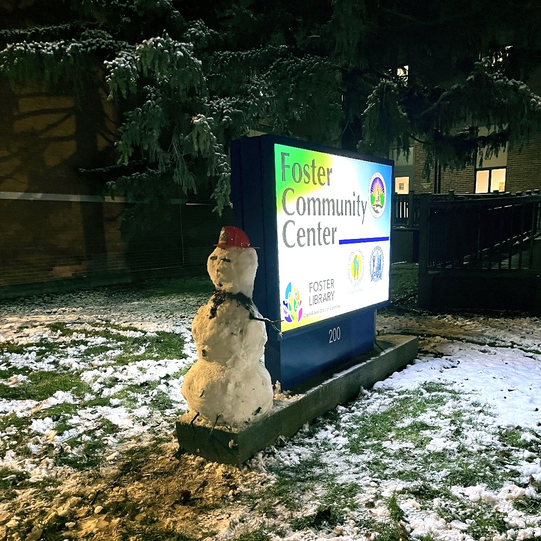 Meet "Foster the Snowman!" We have some great neighbors on Foster Ave.  Perhaps it was those teenagers again...🧐 Teen Night is at Foster on Wednesday, 6:30-8:30pm 😁 (Also at Letts on Monday, Schmidt on Tuesday, and Gier on Thursday, same time) ☃️