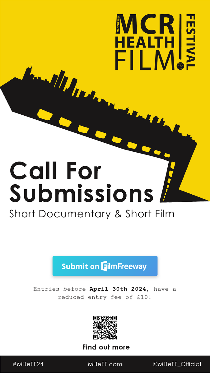 FreshrbCIC's tweet photo. The Early Bird "Free Submission" for #MHeFF24 has ended, but not to worry! If you submit your film before April 30th 2024, we have a reduced entry fee of £10!

Submit your @MHeFF_Official entry via link 👇

📽️ https://t.co/pVPAXOyTNa https://t.co/rbu30gqs9g