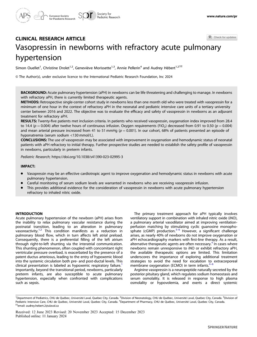 HebertAudrey3's tweet photo. Happy to share our center experience with Vasopressin in refractory acute pulmonary hypertension 
https://t.co/Nu0wqeWhsv

@neo_twiter @NeoHemodynamics
@NeoHeartSociety @CardioNeo
@souvik_neo @arbischoff https://t.co/oEWExCLIOm