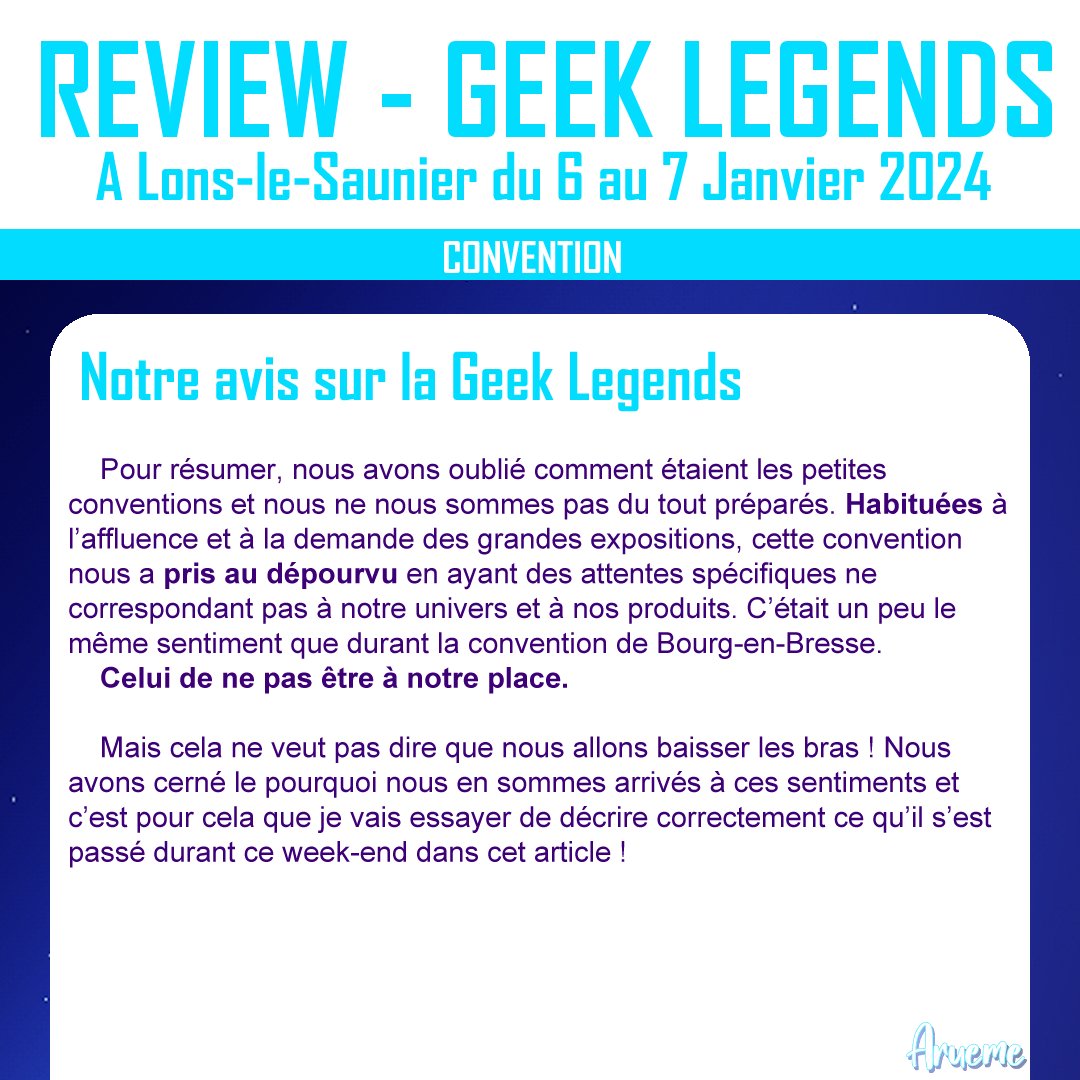 _Arueme_'s tweet photo. Review de la Geek legends !

➡️ Review complète sur notre site internet : https://t.co/1zCqoIWFUf

#arueme #geeklegends #geeklegends2023 #aruemereview #frenchconvention https://t.co/5XY7N7l8k3