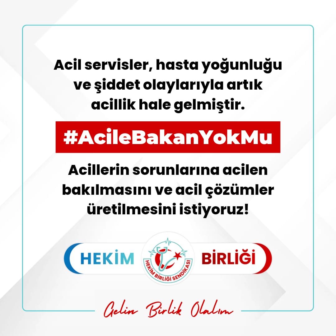 Acil servisler, hasta yoğunluğu ve şiddet olaylarıyla artık acillik hale gelmiştir.

#AcileBakanYokMu

2023 yılında 150 milyonu aşkın acil başvurusu ile acil başvuru oranı ABD'nin 4, Almanya'nın 15 katına ulaştı. Acil servisler, ülkemizde şiddetin en yoğun yaşandığı yerler haline