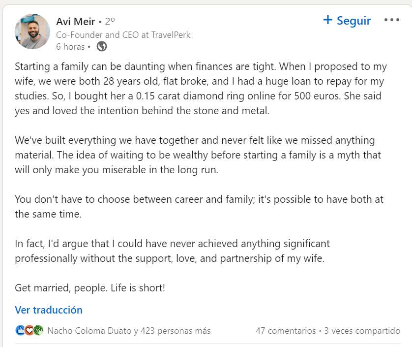 Como un post de Avi Meir, cofundador y CEO de @travelperk representa a tantísimos estudiantes de  <a href="/unav/">Universidad de Navarra</a> que hemos tenido que tocar la puerta de bancos o pedir becas para ir a Pamplona.

Ojo, y que empezamos a salir o pedimos matrimonio a nuestra mujer con una señora deuda detrás!