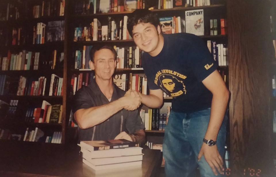 #tbt to meeting @chuckpalahniuk back in 2002 with a copy of one of his books stolen from a public library. Wish I still had that shirt.