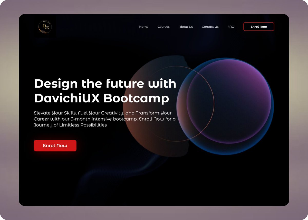 Daviree_way's tweet photo. Designgate DailyUI Challenge and this is day 21 of 30
Today's task was to design a dark mode landing page Hero Section for an online Product design boot camp with the CTA “Enroll Now”. 

#DailyUIChallenge #DesigngateCreativity #DarkModeDesign #ProductDesignBootcamp" https://t.co/xZcS11c1yi
