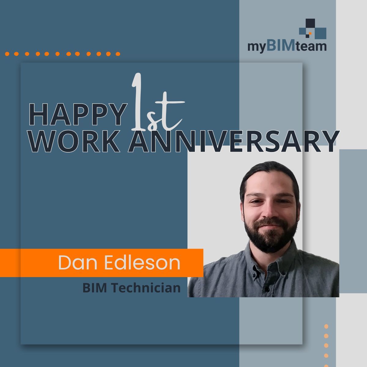 myBIMteam's tweet photo. Join us in congratulating Dan Edleson for an incredible year of dedication and expertise at #myBIMteam. With over a decade in the #AEC industry, Dan has brought a wealth of knowledge as a #BIM Manager. Here's to many more years of collaboration! #WorkAnniversary #BIMExpert #Team https://t.co/9mVnxjKXU9