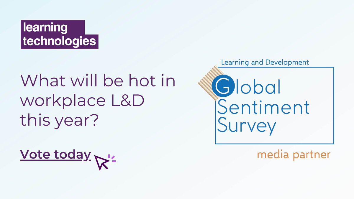 ⏰ Remember to vote in the L&D Global Sentiment Survey #GSS24

Help us and @DonaldHTaylor find out what will be hot in workplace L&D by filling in the 1-minute survey — closing on Monday, 15 January 2024!

Take the survey👉 ow.ly/KkIh50QicSk

#LnD #Learning #Survey #GSS