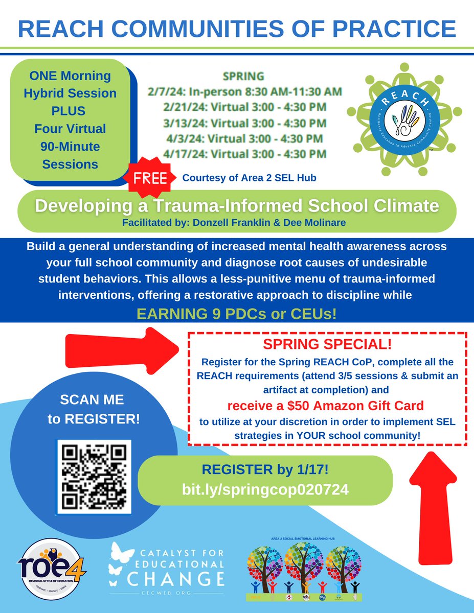BWROE4's tweet photo. Check out our NEW SPRING SPECIAL! Don't miss out - Register by 1/17 at https://t.co/oFR9A5T96u to be eligible for the $50 gift card bonus! 

#Area2SELHub #ROE4learning #SEL https://t.co/eEDi0s04Ud
