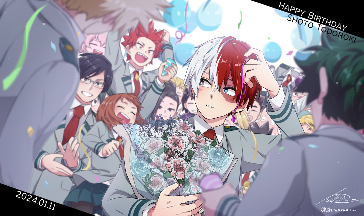 轟焦凍「ギリギリなっちゃったけどくんお誕生日おめでとう～!!これからも仲間たちと一緒にヒ」|しろ🐻‍❄️のイラスト