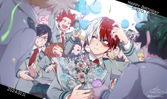 ギリギリなっちゃったけどくんお誕生日おめでとう～!!これからも仲間たちと一緒にヒーロー目指して良い一日を、一年を、日々を楽しく過ごしていってください!幸せになれ～～～#轟焦凍誕生祭2024 #轟焦凍生誕祭2024 