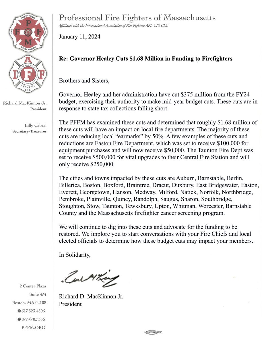 Governor Healey Cuts $1.68 Million in Funding to Firefighters