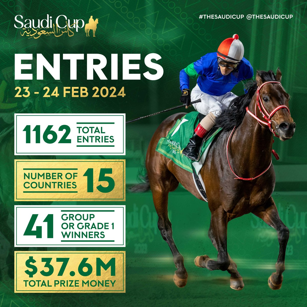 Breeders’ Cup Classic winner White Abarrio and Preakness Stakes star, National Treasure feature among Saudi Cup entries: 

See the full list here: 👇🏆thesaudicup.com.sa/en/racing

#SaudiCup #SaudiRacing