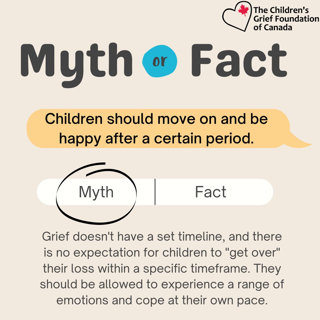 TheCGFC's tweet photo. 💥 Debunking the Myth: Children's Grief Timeline

Myth: Children should move on and be happy after a certain period.

Fact: Grief has no clock! Children shouldn't be pressured to "get over" their loss. Let's embrace their unique journey of emotions and healing. 💙 https://t.co/L1HkXf83ZJ