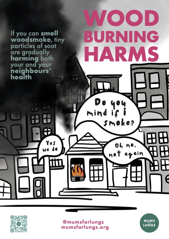 MumsForLungs's tweet photo. It's #CleanAirNight on 24th January. Please join us in putting up posters to help inform people about the #AirPollution impacts of #WoodBurning. It is still a vastly underestimated & misunderstood source of pollution. Order your posters via the link by Monday 15th January! https://t.co/2D9qs6HDxC