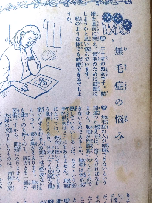 エロネタ漁りに古い本読んでるけど 現代と悩みが微塵も変わらなくてワロタ 今は女性が性欲に前ほど怯えて 暮らさなくてよくなった気もするけど